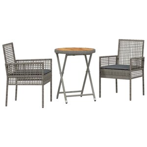 vidaXL Ensemble bistro de jardin 3 Pièces Gris Poly rotin