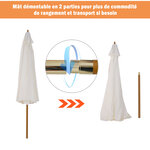 Parasol droit rond grande taille de jardin Ø 3 25 x 2 5H m bois de bambou polyester crème