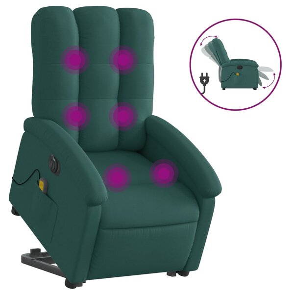 vidaXL Fauteuil inclinable de massage électrique Vert foncé Tissu