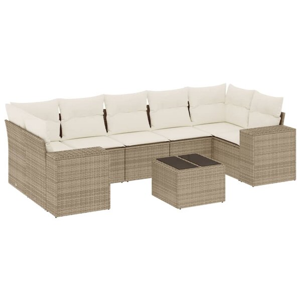 vidaXL Salon de jardin avec coussins 8 Pièces beige résine tressée