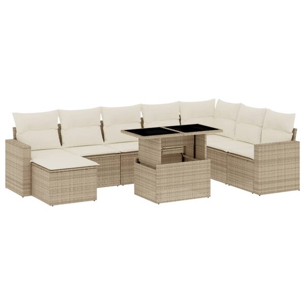vidaXL Salon de jardin avec coussins 9 Pièces beige résine tressée