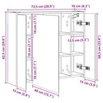 vidaXL Armoire Miroir de Salle de Bain Chêne noir 73 5 x 16 x 62 5 cm