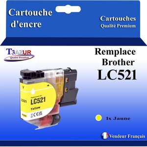 T3AZUR - Toner compatible avec Brother DCP-J1260W DCP-J1310DW DCP-J1360DW DCP-J1460DW remplace Brother LC521 Jaune