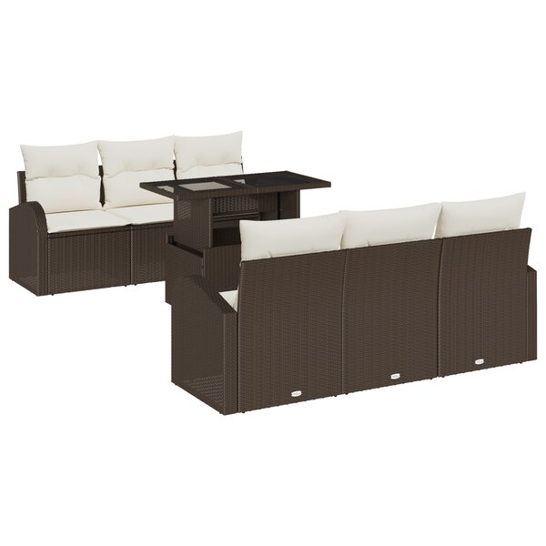 vidaXL Ensemble de canapé de jardin 7 pièces avec coussins - Rattan poly brun