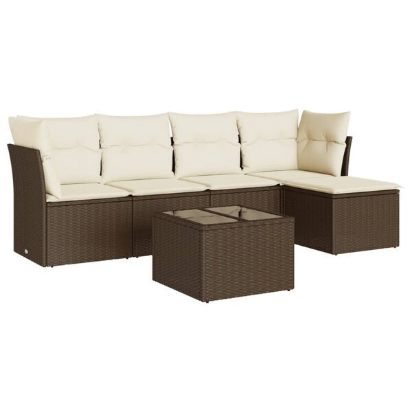 vidaXL Salon de jardin avec coussins 6 Pièces marron résine tressée