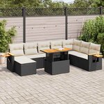 vidaXL Salon de jardin avec coussins 9 Pièces noir résine tressée acacia