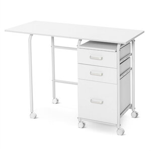 Bureau pliable avec 3 tiroirs 105 x 50 x 75 cm gain de place design moderne en MDF blanc 20_0010934