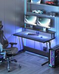 Bureau gaming avec led et multiprise table gamer bureau informatique avec rehausseur d’écran pour 2 ordinateurs pour chambre 60 x 100 x 76 cm noir carbone 12_0004632