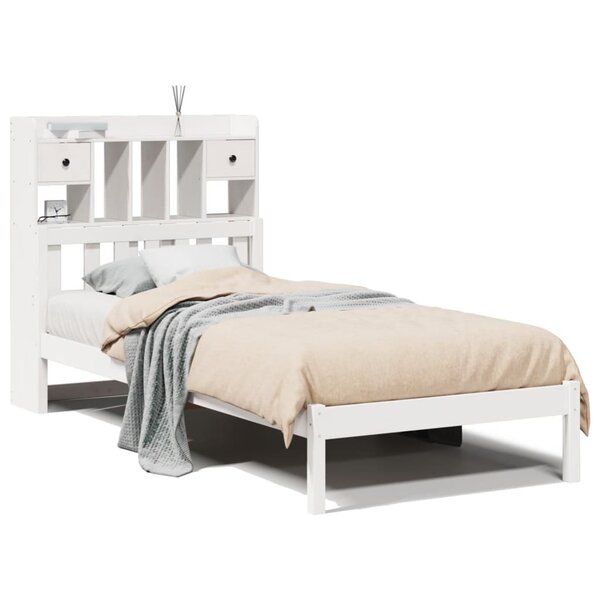 vidaXL Lit bibliothèque sans matelas blanc 90x200cm bois de pin massif