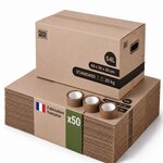 Pack and Move - Lot 50 cartons déménagement stockage standard - 60 x 30 x 30 cm - Poignées renforcées - 3 adhésifs offerts