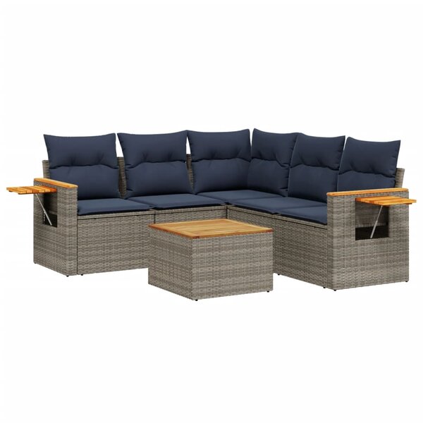 vidaXL Salon de jardin 6 Pièces avec coussins gris résine tressée