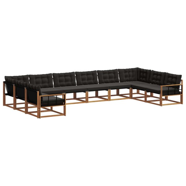 vidaXL Ensemble de canapés d'extérieur 10 Pièces Naturel et Noir