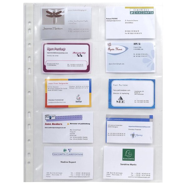 Sachet De 10 Pochettes Perforées Pour Cartes De Visite 10 Emplacements - Polypropylène Lisse 11/100e - A4 - Cristal - X 10 - Exacompta
