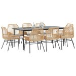 vidaXL Ensemble à manger jardin coussins 9Pièces marron poly rotin verre