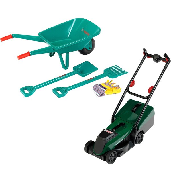 Theo Klein 3052(2752+2780) - Kit de jardinage Bosch brouette et Tondeuse à gazon Rotak