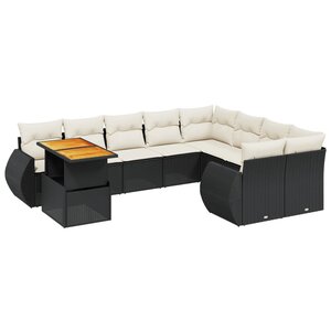 vidaXL Salon de jardin 10 Pièces avec coussins noir résine tressée