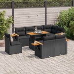vidaXL Salon de jardin avec coussins 9 Pièces noir résine tressée acacia