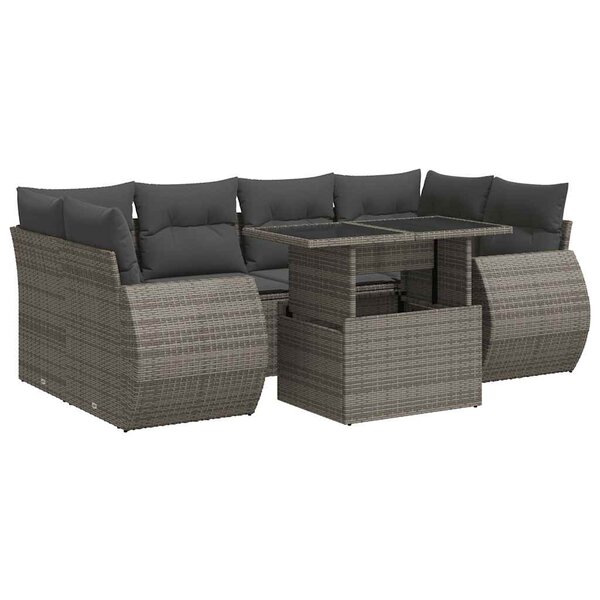 vidaXL Salon de jardin avec coussins 7 Pièces gris résine tressée