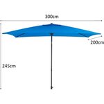 Parasol droit inclinable - Aluminium, 6 baleines en acier et polyester 160 g/m² - 3 x 2 m - Bleu profond