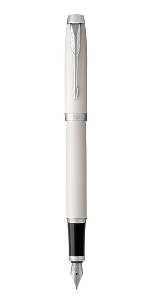 PARKER IM stylo roller, laque blanche, attributs chromés, Recharge noire pointe fine, en écrin