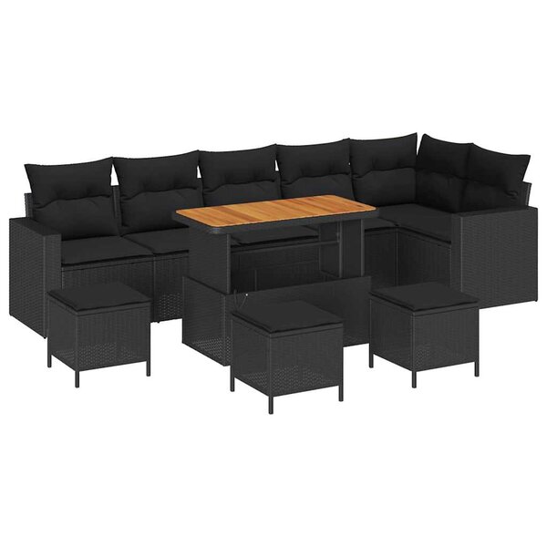 vidaXL Ensemble de canapé de jardin 10 Pièces Noir polyrotin