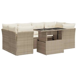 vidaXL Salon de jardin avec coussins 7 Pièces beige résine tressée