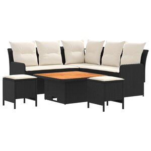 vidaXL Ensembles de meubles avec oreiller 6 Pièces Noir et Crème Rotin PE
