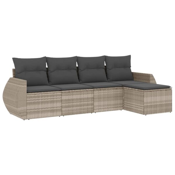 vidaXL Salon de jardin 5 Pièces avec coussins gris clair résine tressée