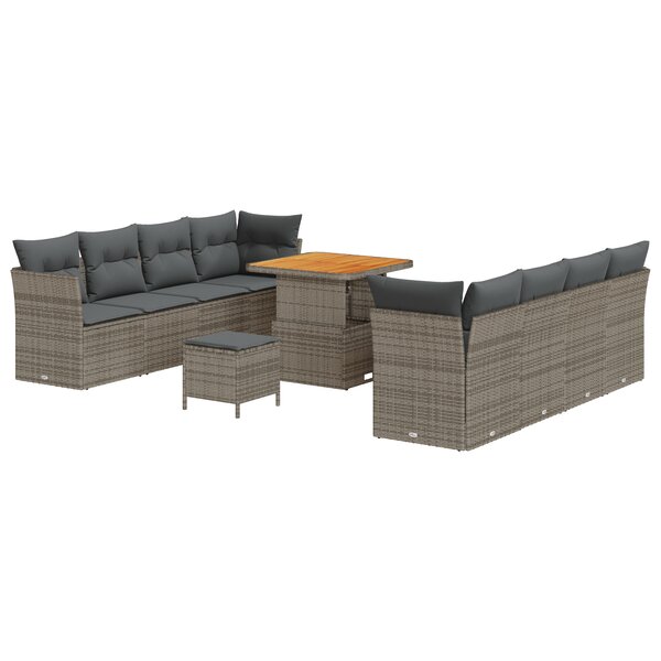 vidaXL Set de canapé de jardin   11 pièces avec coussins en polyrotin gris et en acacia.