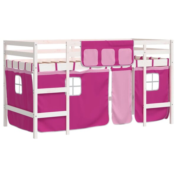 vidaXL Lit mezzanine enfants avec rideaux sans matelas rose 90x190 cm