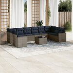 vidaXL Salon de jardin 11 Pièces avec coussins gris résine tressée