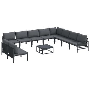 vidaXL Ensemble de canapé de jardin avec coussin 11 Pièces Noir Acier