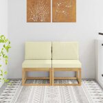 vidaXL 2 Pièce Sofa de milieu extérieur Bois d'Acacia Massif Blanc