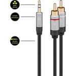 câble audio jack 3.5 mm male vers 2 RCA male 5m GOOBAY