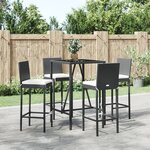 vidaXL Ensemble de bar de jardin 5 Pièces avec coussins noir poly rotin