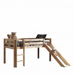 PINO Lit Compact avec Toboggan Pin Massif Nature + Rideau en 4 parties Pirate des Caraibes