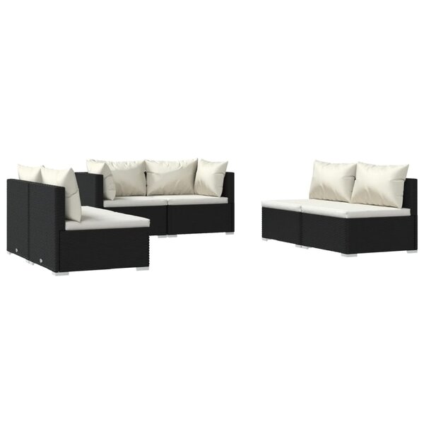 vidaXL Salon de jardin 6 Pièces avec coussins Résine tressée Noir