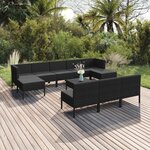 vidaXL Salon de jardin 11 Pièces avec coussins Résine tressée Noir