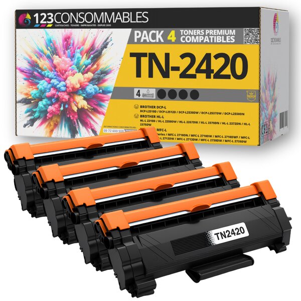 TN2420 - Pack 4 toners Brother TN2420 compatibles HL-L2350DW MFC-L2710DW