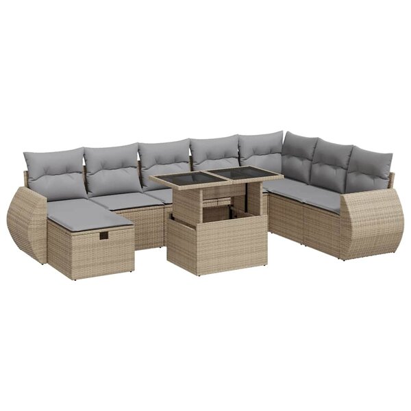 vidaXL Salon de jardin avec coussins 9 Pièces beige résine tressée