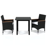 vidaXL Ensemble à dîner de jardin avec coussins 3 Pièces poly rotin noir