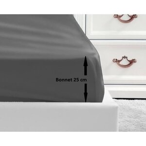Drap Housse 100  coton 180 x 200 x 25 cm - Gris foncé
