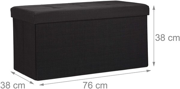 Tabouret banquette pouf de rangement pliant coffre repose-pieds 76 cm noir lin 13_0002337