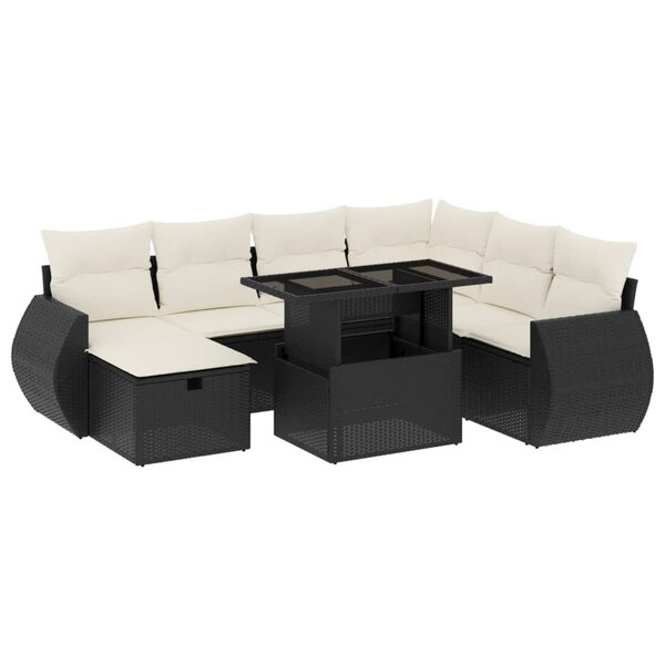 vidaXL Salon de jardin 8 Pièces avec coussins noir résine tressée