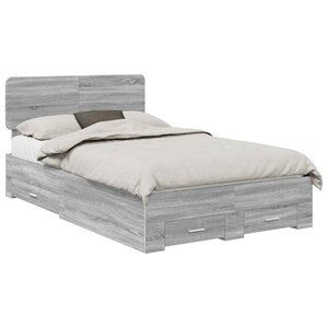 vidaXL Cadre de lit Gris Sonoma 135 x 190 cm Bois d'ingénierie