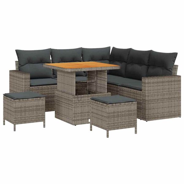 vidaXL Ensemble de canapé de jardin avec coussin 9 Pièces Gris polyrotin