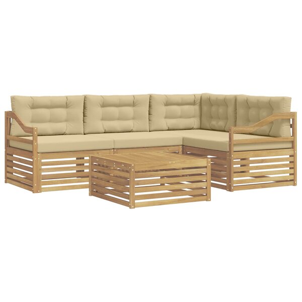 vidaXL Ensemble de canapés d'extérieur 5 Pièces Blanc et Beige Polyester
