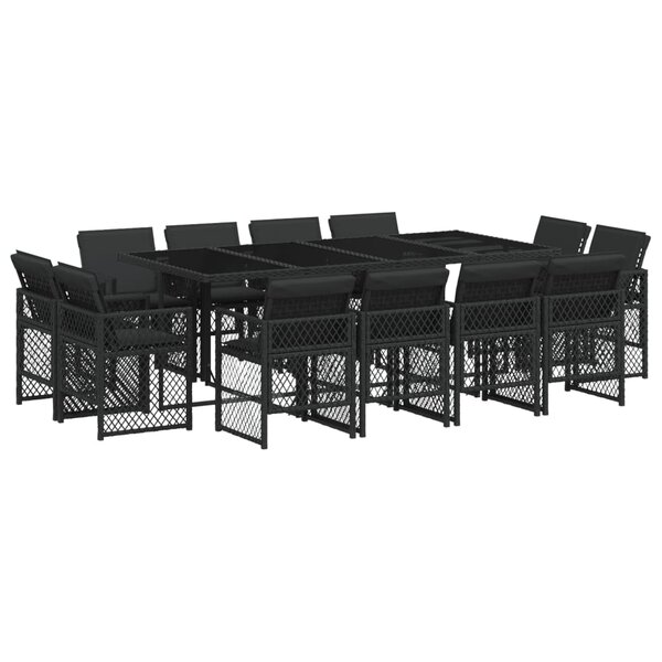 vidaXL Ensemble à manger de jardin 13 Pièces coussins noir résine tressée