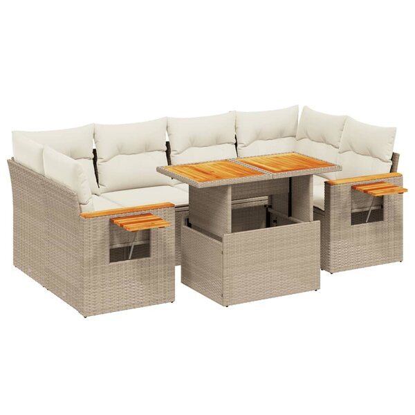 vidaXL Salon de jardin avec coussins 7 Pièces beige résine tressée
