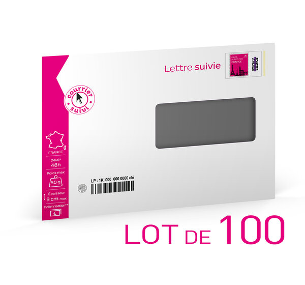 Prêt-à-Poster - Lettre Suivie - 50g  - Enveloppes à fenêtre en lot de 100